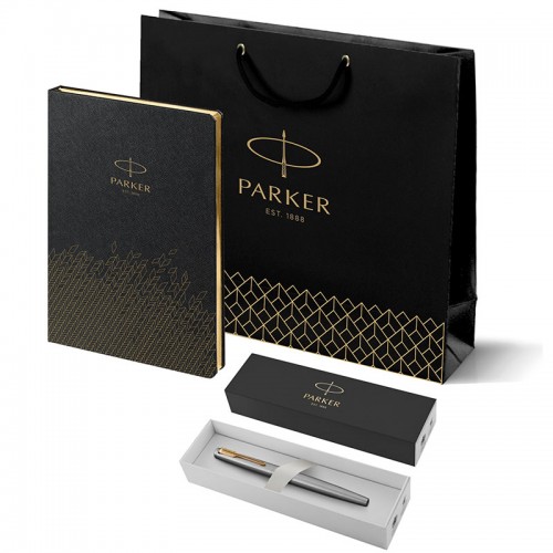 Набор Parker Jotter Stainless Steel GT из перьевой ручки и ежедневника недатированного черного цвета в Ростове-на-Дону